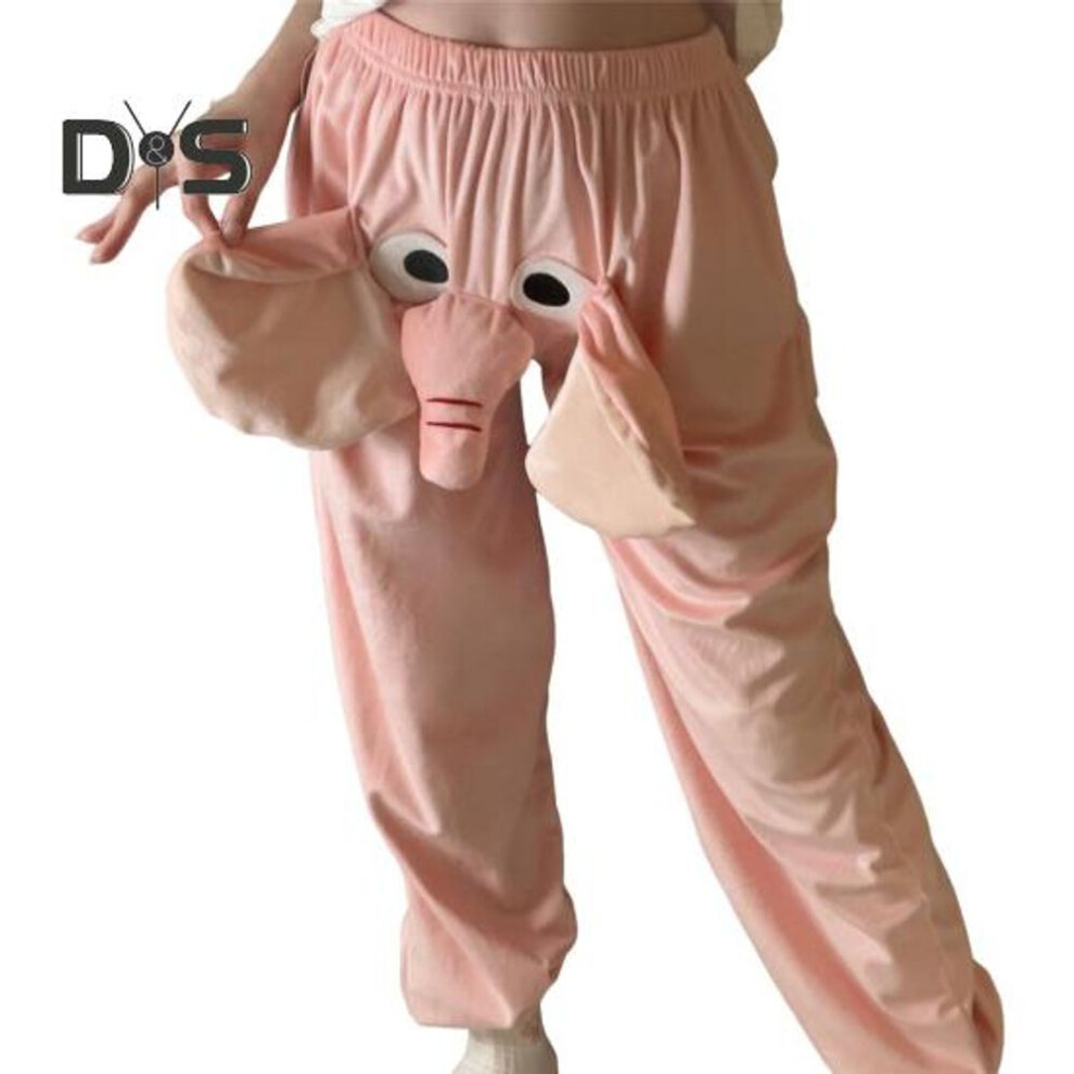 (XL, pink) Cartoon Elephant Pattern Pajama Pants Wide Leg Design Women Men Lounge Pants Elastic Waistband Mid-rise Pajama Bottoms