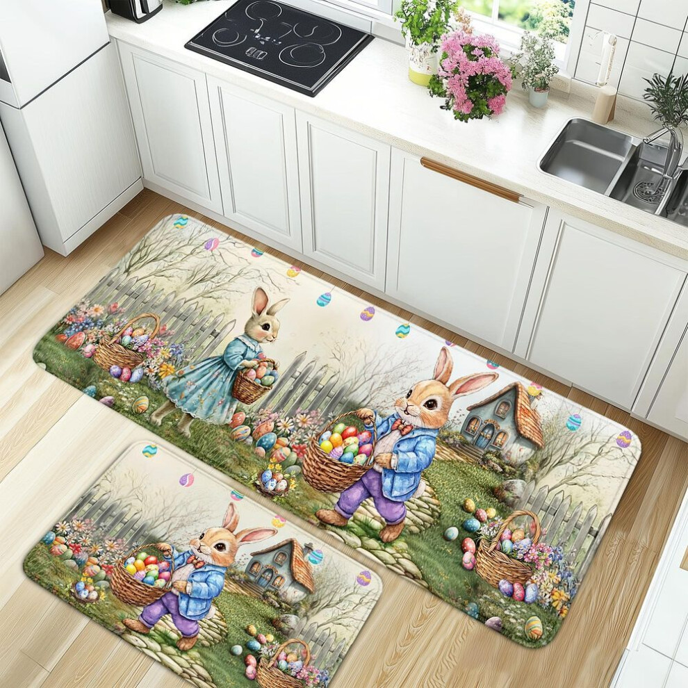 (120*160cm) 1pcs Anti Fatigue Kitchen Rugs,easter Garden Print Waterproof Non-slip Thick Cushioned Kitchen Mat Heavy Duty Comfort Standing Mat For Kitchen