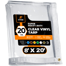 Tarp en vinyle transparent 8 'x 20' - super tarpauline en PVC impermeable transparent a usage epais de 20 mil avec illets en laiton - pour encei
