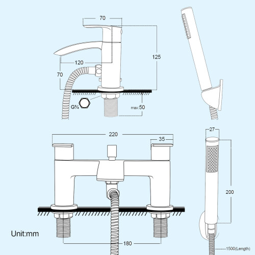 NES Home Vago Modern Waterfall Bath Shower Mixer Tap 2