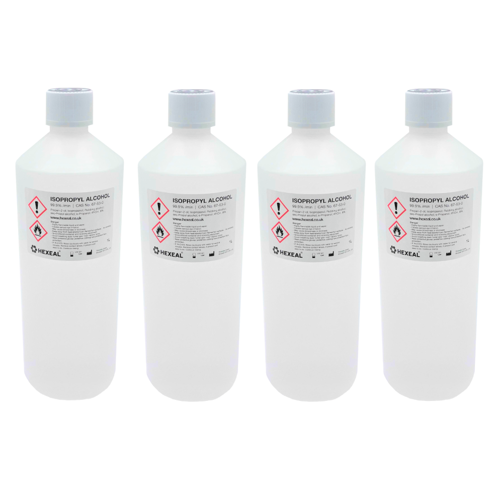 Hexeal 99.9% Isopropyl Alcohol 4L - 4 x 1L IPA for Sanitising & Cleaning