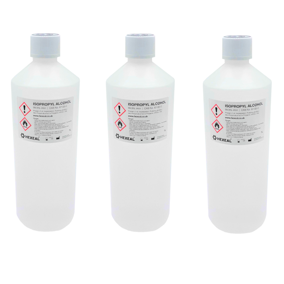 Hexeal 99.9% Isopropyl Alcohol 3L - 3 X 1L Ipa For Sanitising & Cleaning