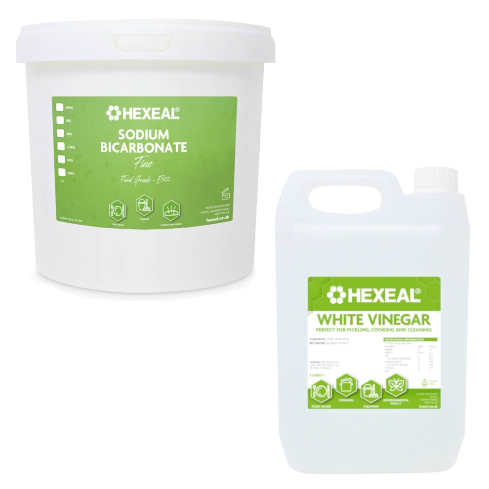 Hexeal Cleaning Kit – 5L Vinegar & 5Kg Sodium Bicarbonate Bucket White