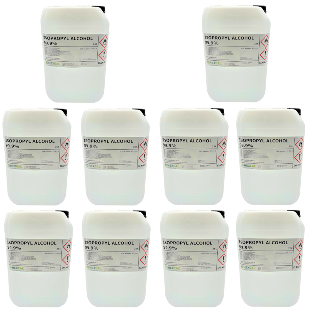 Hexeal 99.9% Isopropyl Alcohol 250L - 10 x 25L IPA for Sanitising & Cleaning-image-OPC-P8MQD2Z-NEW