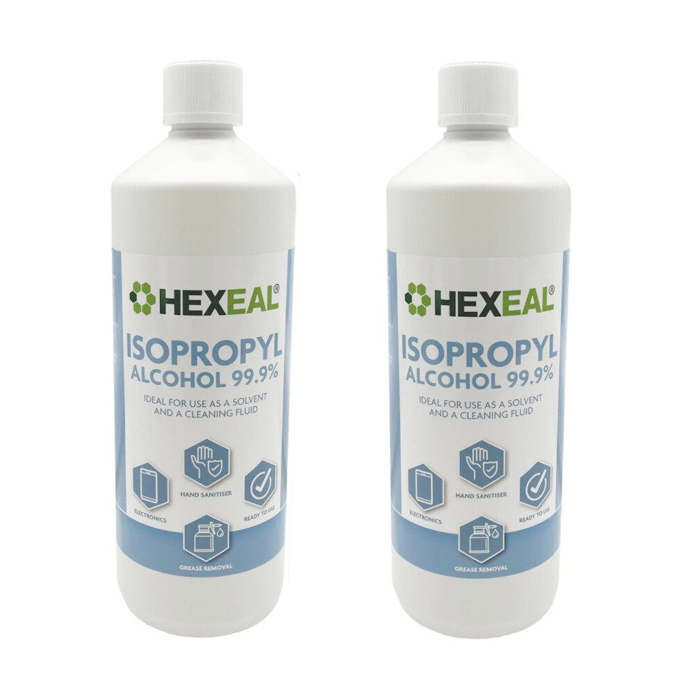 Hexeal 99.9% Isopropyl Alcohol 2L - 2 x 1L IPA for Sanitising & Cleaning