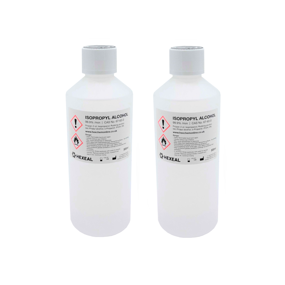 Hexeal 99.9% Isopropyl Alcohol 1L - 2 x 500ml IPA for Sanitising & Cleaning