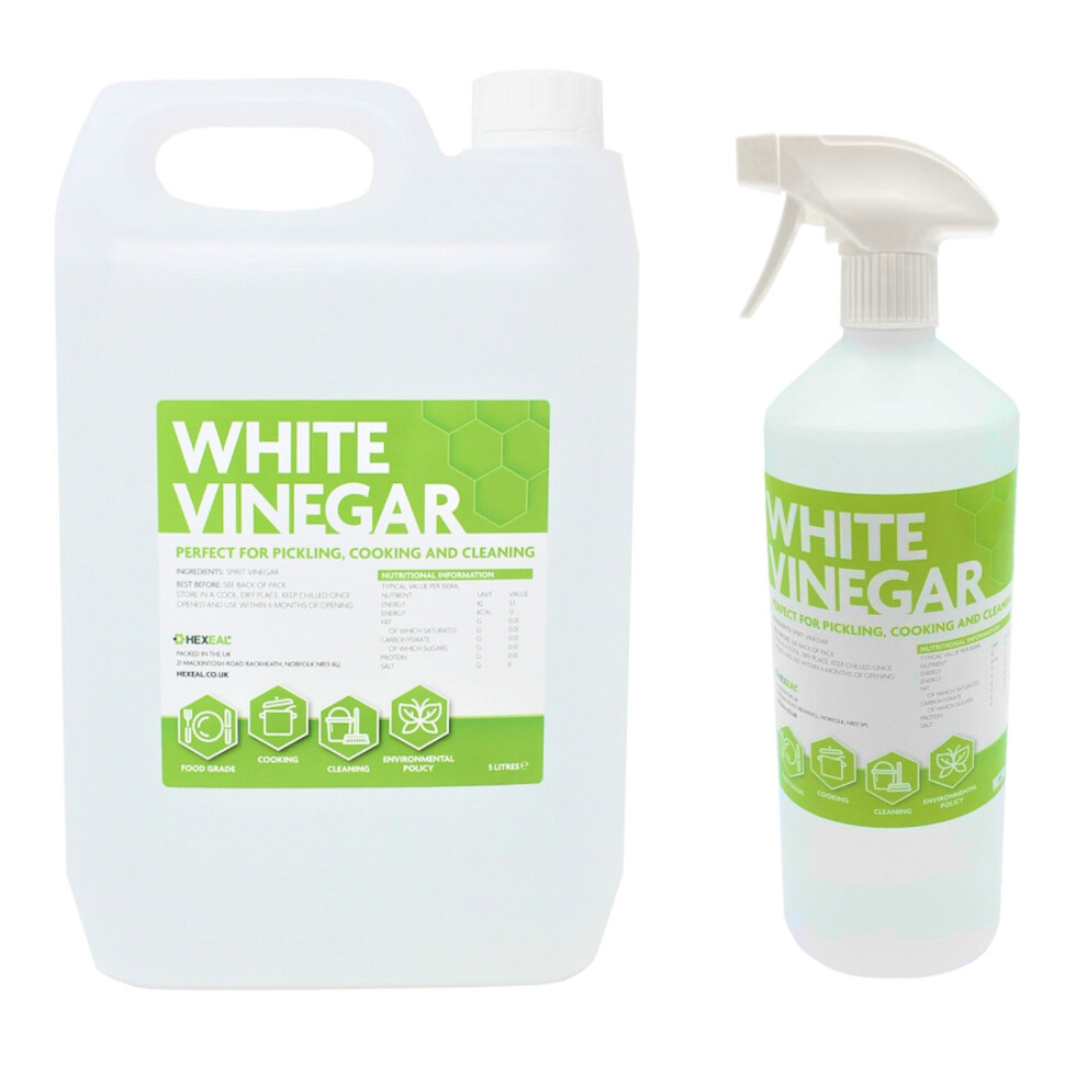 Hexeal White Vinegar 5L & 1L Spray – Food Grade - Cooking, Cleaning, Pickling & Baking