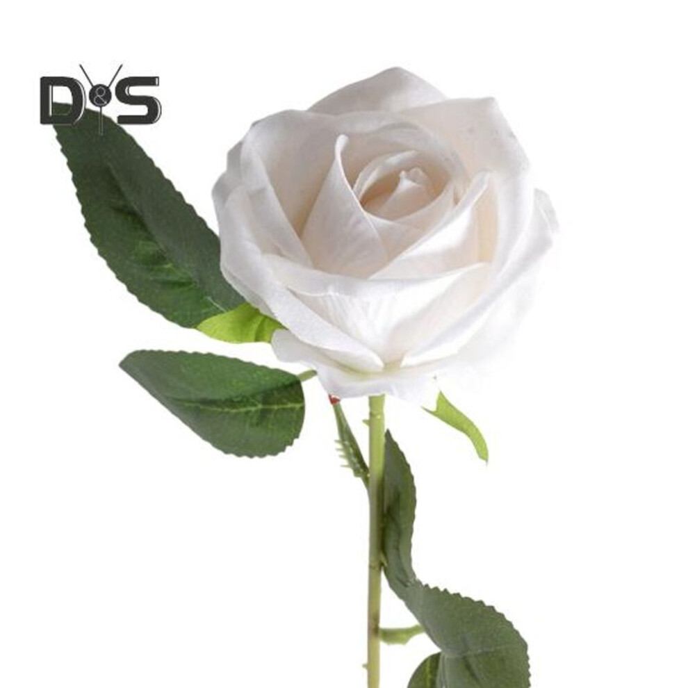 (white) Artificial Rose Branch with Stem Home Wedding Party Faux Flower Floral Arrangement Indoor Outdoor Garden Decoration Photo Props