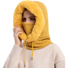 (Yellow) Balaclava Fleece Hood Winter Hat, Thermal Balaclava Ski Face Cover with Neck Cover Warmer Thick Windproof Face Cover Mask with Drawstrings