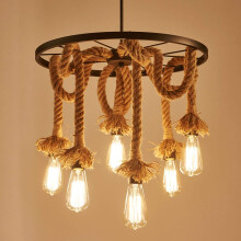 Industrial Chandelier Vintage Hemp Rope Pendant Light Creative Wheel 6 Lights Ceiling Lamp for Living Room Loft Restaurant Bar Decorative