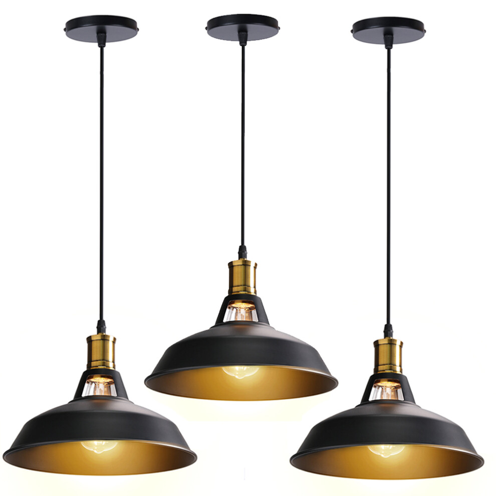 3pcs Industrial Pendant Lamp Height Adjustable Ceiling Lamp Vintage Hanging Light Creative Chandelier for Kitchen Farmhouse Hallway Indoor(Black)