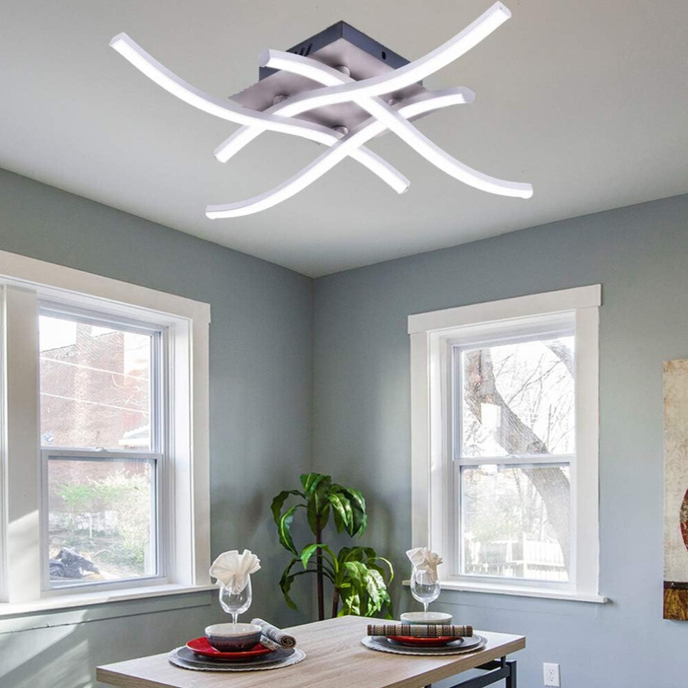 Modern LED Ceiling Light Curved Modern Creative Chandelier with 4 PCS Wave Shape Ceiling Light For Living Room Bedroom (28W 4 Lights Cold White)