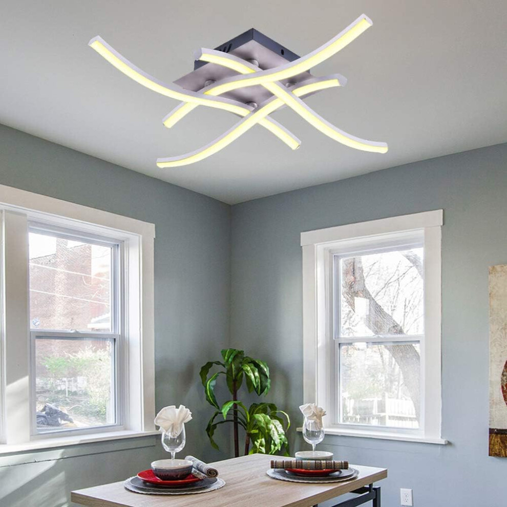 Modern LED Ceiling Light Curved Modern Creative Chandelier with 4 PCS Wave Shape Ceiling Lamp for Living Room Bedroom (28W 4 Lights Warm White)