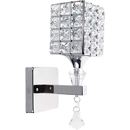Modern Style Wall Lamp Crystal Wall Light Elegant Creative Crystal Wall Sconce with Power Pull Switch E14 Socket Silver