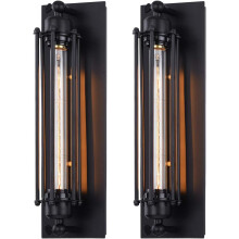 (2X)Industrial Vintage Wall Lamp Metal Iron Cage Wall Sconce Retro Creative Design Wall Light E27 for Restaurant Country Living Room Bar Stairs Black