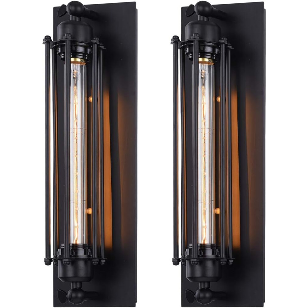 (2X)Industrial Vintage Wall Lamp Metal Iron Cage Wall Sconce Retro Creative Design Wall Light E27 for Restaurant Country Living Room Bar Stairs Black