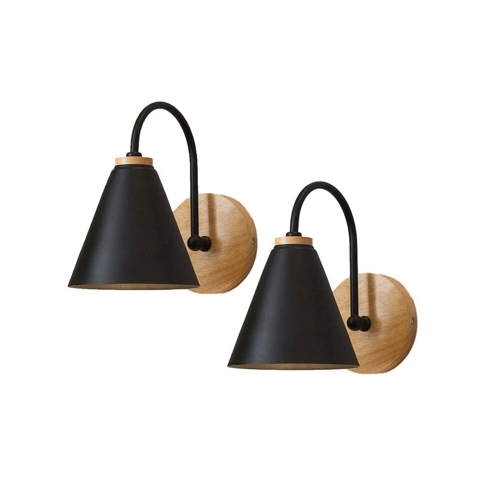 2X Applique Murale Moderne en Bois (Noire) Applique Murale Rétro Minimaliste Lampe Murale Nordique E27 Pour Salon Chambre Étude Porche Couloir
