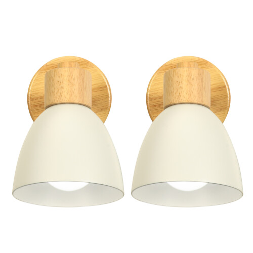 2-Pack Modern Wood Nordic Wall Light - White Retro Vintage Sconce for Indoor Bedroom, Living Room, Cafe, Bar