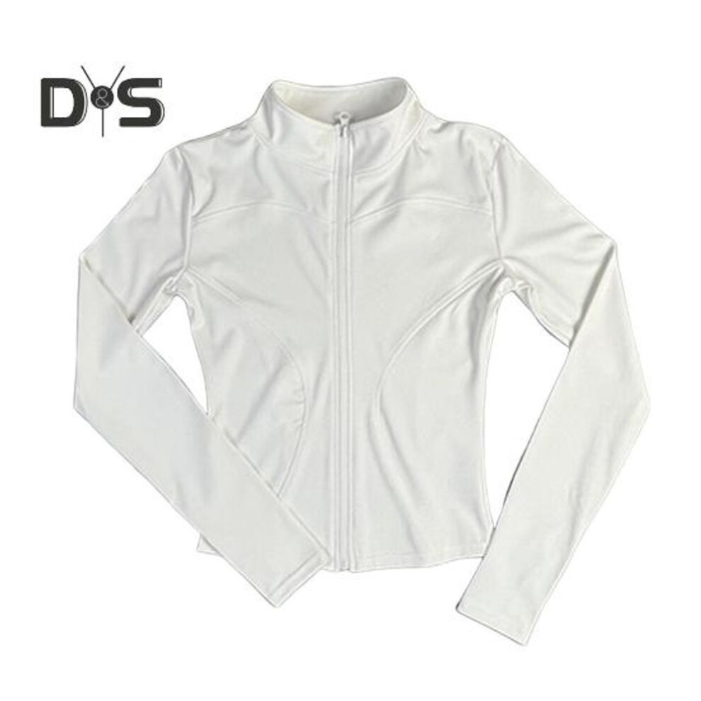 (XL, white) Women Sports Jacket Full Zip High Elasticity Yoga Jacket Stand Collar Slimming Fitness Top For Running Yoga Workout