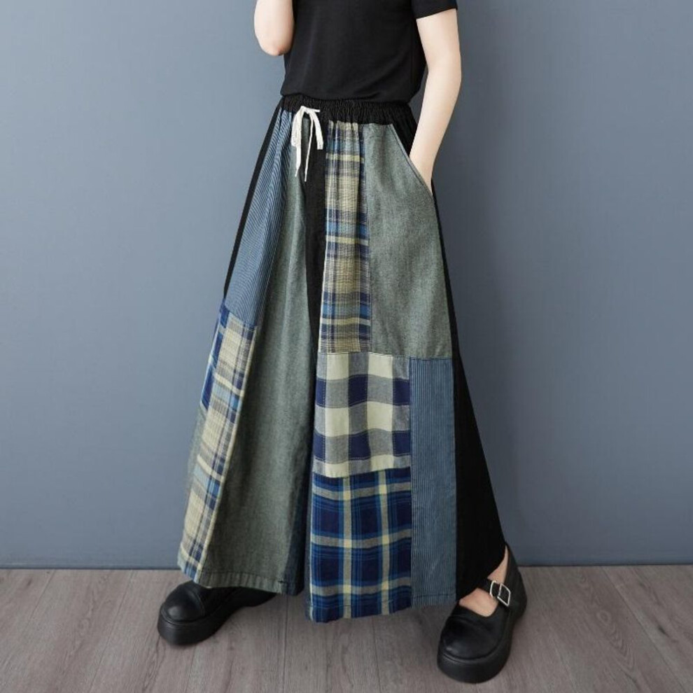 Spring Summer plus size Vintage patchwork high waist casual loose Women jeans denim wide leg Pants