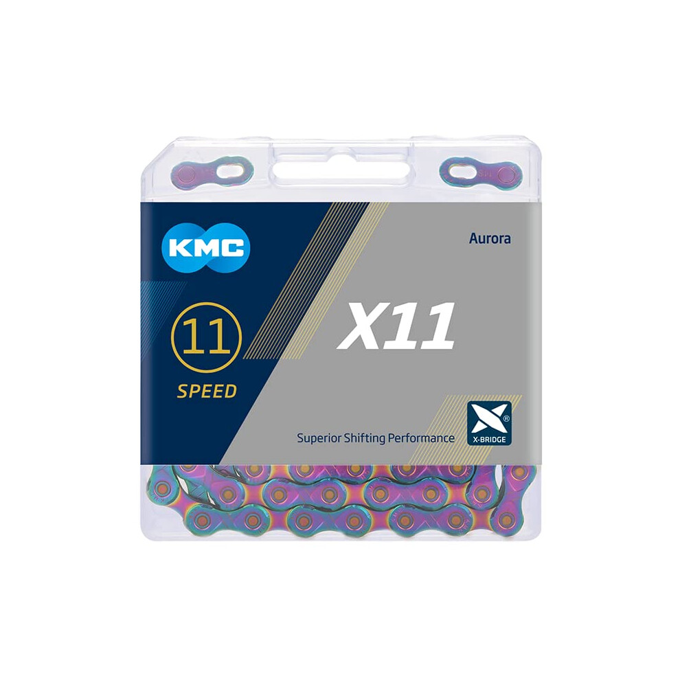 Cha   ne KMC X11 Aurora 11 vitesses pour VTT/route/gravel. Compatible avec toutes les grandes marques. Maillon manquant inclus.