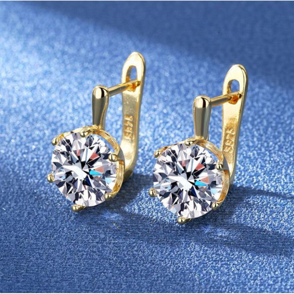 (yellow, 18K gold) Cross-border E-commerce Offers European And American Diamond Earrings Featuring Large Main Stones, Trendy Zircon Ear Clips, And Ear Studs.