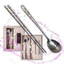 Balwoo [5 Sets][Made in Korea] Sticky Korean Style Rice Spoon Chopsticks Set 430 Stainless Steel Soup Spoon Ramen Noodle Chopsticks Flatware (The Milk