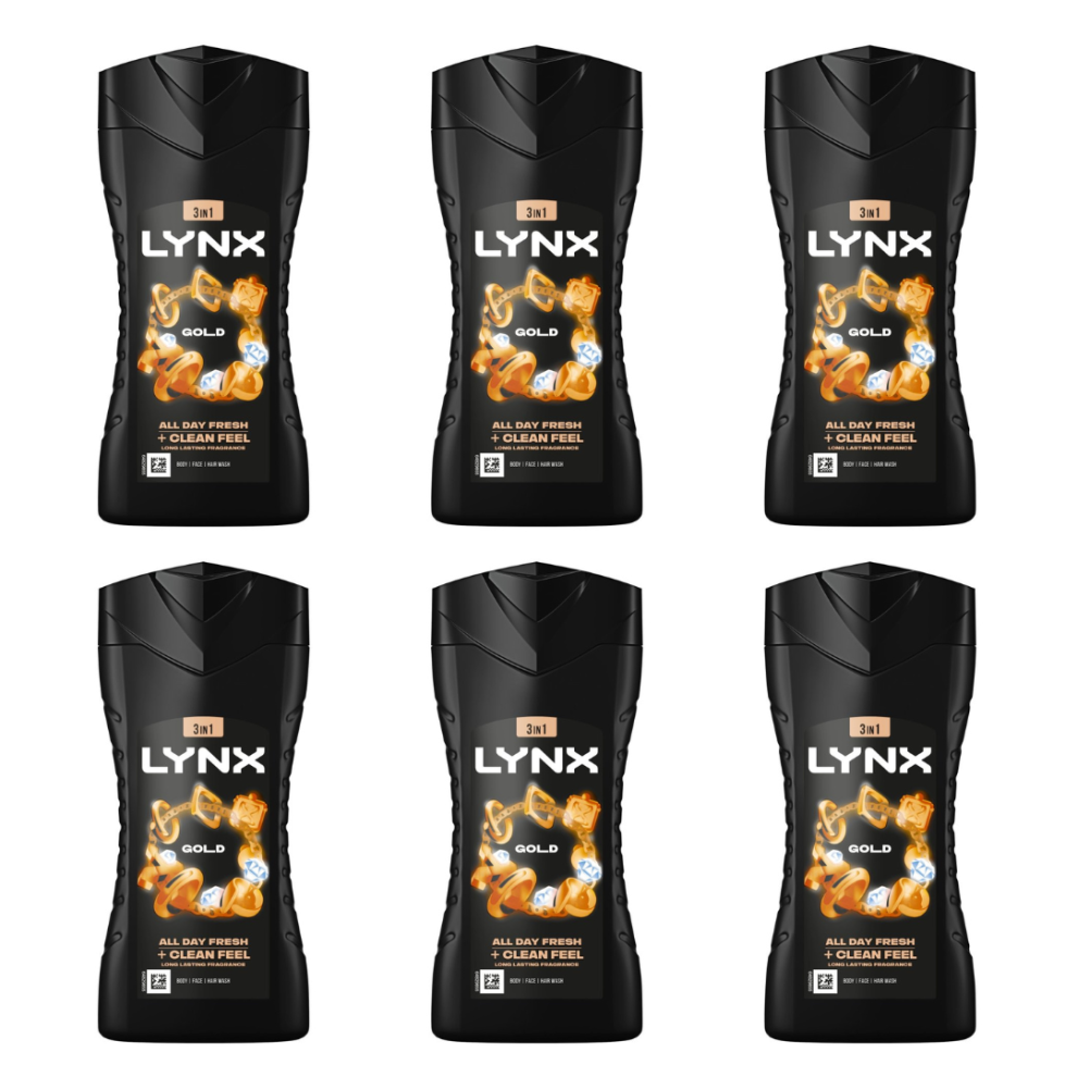 Lynx Gold 12-H Refreshing Fragrance Shower Gel Body Wash for Men, 225ml (Pack of 6)