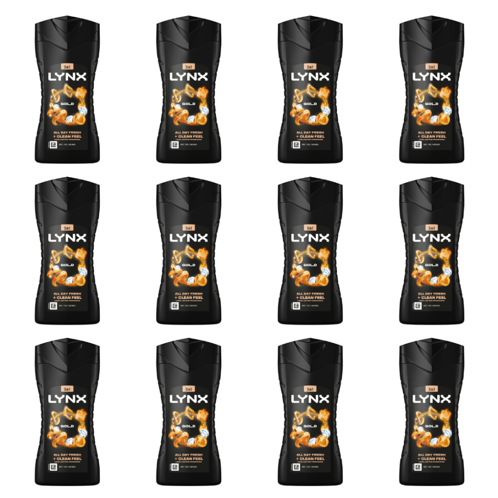 Lynx Gold 12-H Refreshing Fragrance Shower Gel Body Wash for Men, 225ml (Pack of 12)