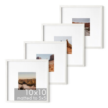 HAUS AND HUES Solid Oak Wood 10 x10 Picture Frames Matted to 5 x5 Set of 4 - White Picture Frames 10 x 10 Square White Frames 10 x 10 Pic