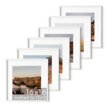 HAUS AND HUES Solid Oak Wood 16 x16 Picture Frames Matted to 12 x12 Set of 6 - White Picture Frames 16x16 Square Frames 16x16 White Squa