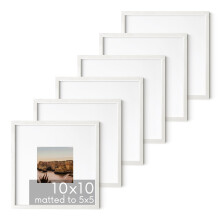 HAUS AND HUES Solid Oak Wood 10 x10 Picture Frames Matted to 5 x5 Set of 6 - Square White Picture Frames 10x10 White Frames 10 x 10 Gall