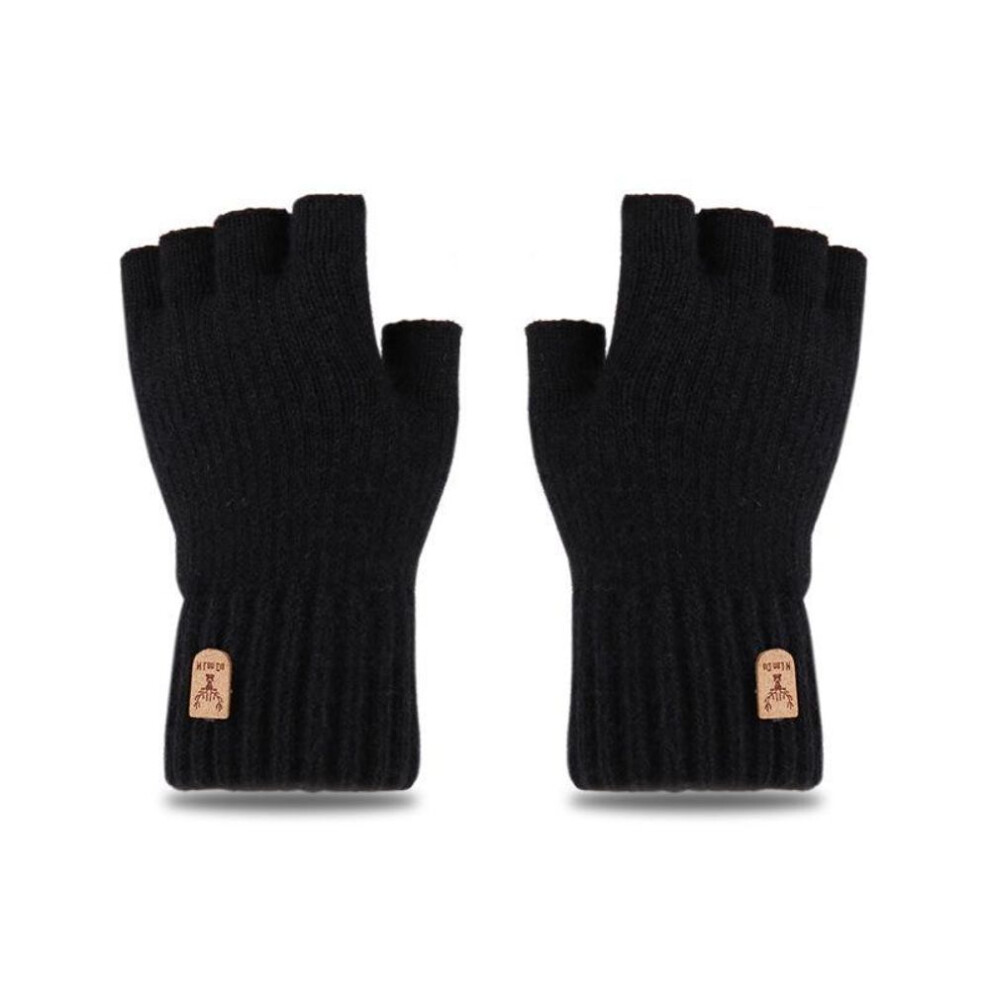 (black) Men's Wool Fingerless Gloves - Knitted, Touchscreen, Elastic, Warm For Autumn/winter, Ideal For Typing, Writing, Cycling.