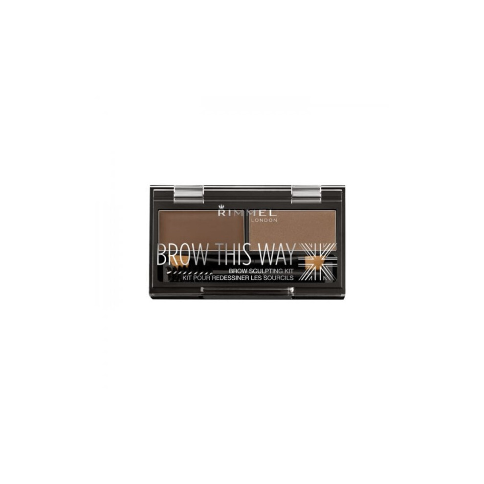 Rimmel Brow This Way Eyebrow Sculpting Kit - 002 Mid Brown (HJ8U) – All-in-One Wax & Powder for Natural to Defined Brows