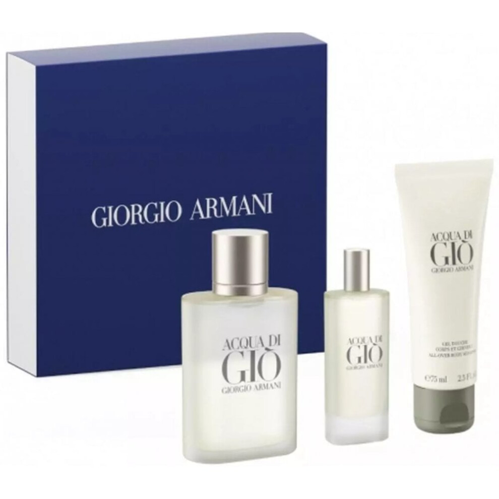 Armani Acqua Di Gio Homme Set 100ml EDT Spray 100ml + 15ml + 75ml Shower Gel
