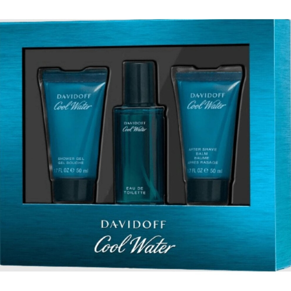 Davidoff Cool Water Man Gift Set 40ml EDT Spray + 40ml Shower Gel + 50ml Aftershave Balm