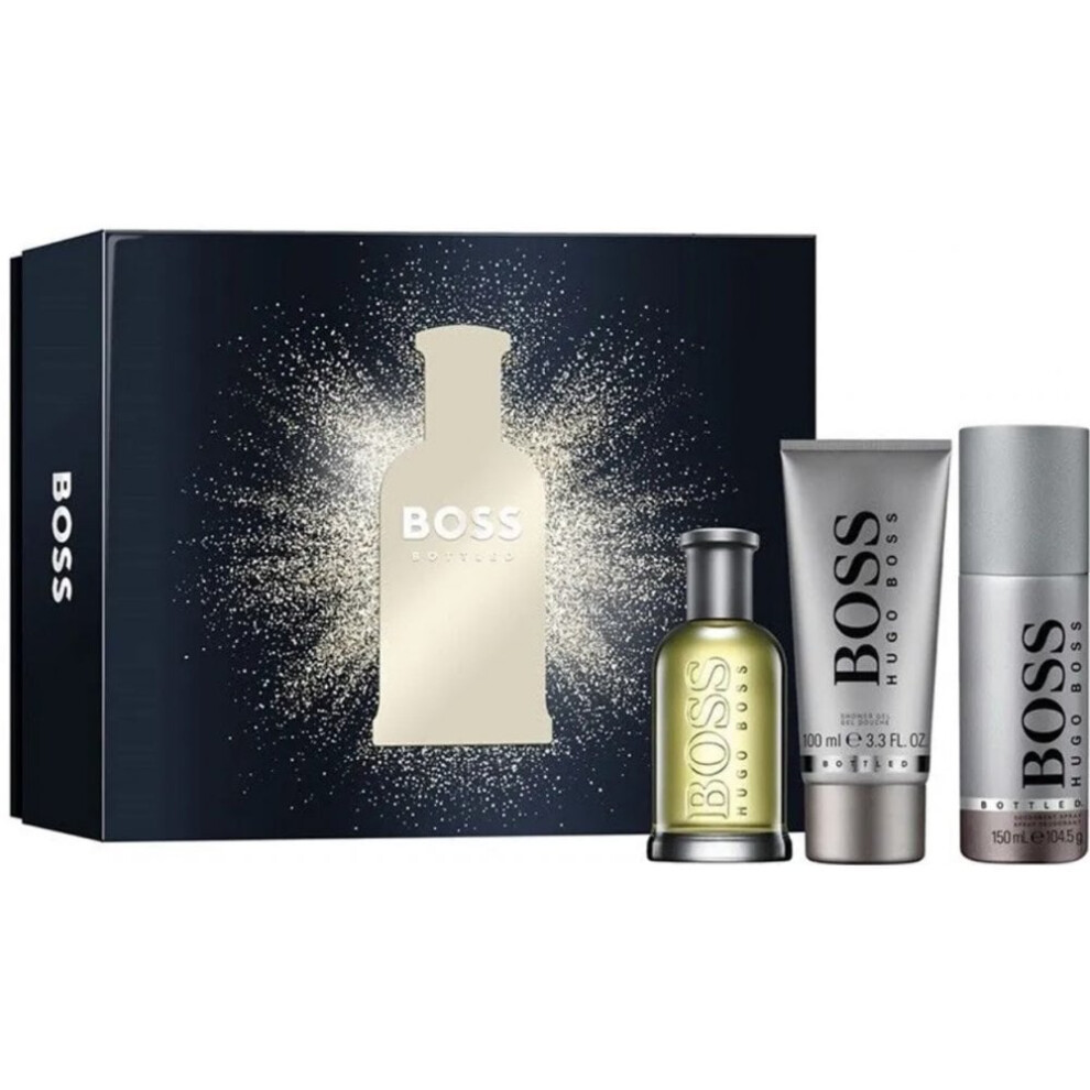 New Hugo Boss Boss Bottled 100Ml Edt Spray + 150Ml Deodorant Spray + 100Ml Shower Gel