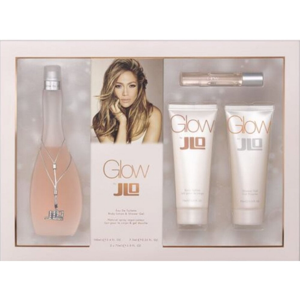 Jennifer Lopez Glow Gift Set 100ml EDT Spray + Body Lotion 75ml + Shower Gel 75ml + Rollerball EDT 7.5ml