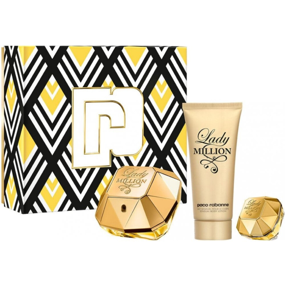 Paco Rabanne Lady Million Gift Set 80ml EDP Spray + 5ml EDP + Body Lotion 100ml