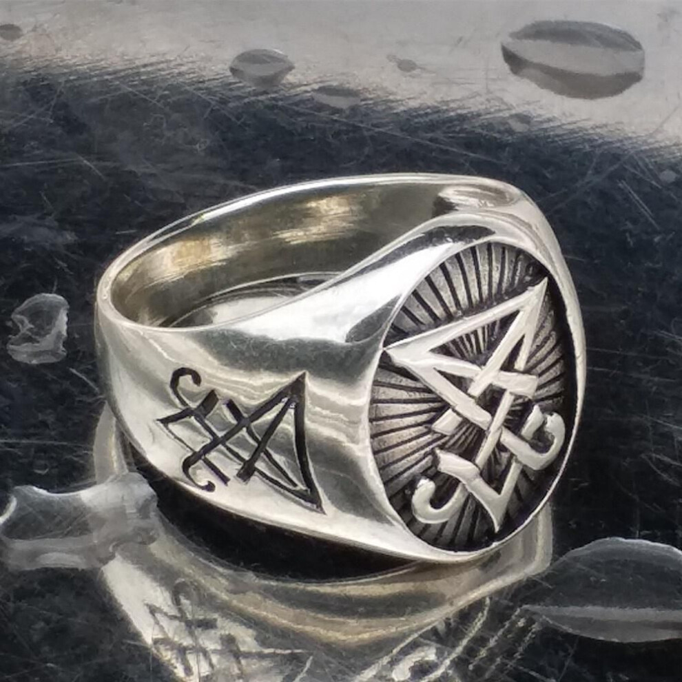 (as the picture, 12) New Arrival Sigil Of Lucifer Satanic Seal Of Satan Baphomet Signet Ring Pagan Jewelry Size 7 8 9 10 11 12 13 14