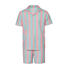 (Stripe Set, S) Barbie Movie Ken Cosplay Striped Shirt Rainbow Beach Hawaiian Shirt Chiffon Polyester Retro Vintage