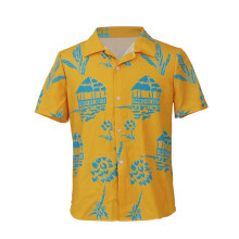 (Yellow, M) Barbie Movie Ken Cosplay Striped Shirt Rainbow Beach Hawaiian Shirt Chiffon Polyester Retro Vintage