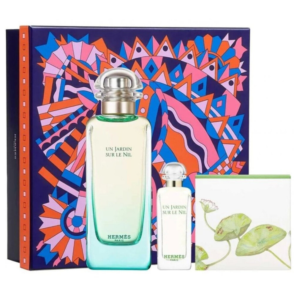Hermes Un Jardin Sur Le Nil Gift Set 100ml EDT Spray + 7.5ml EDT Spray + 50g Soap