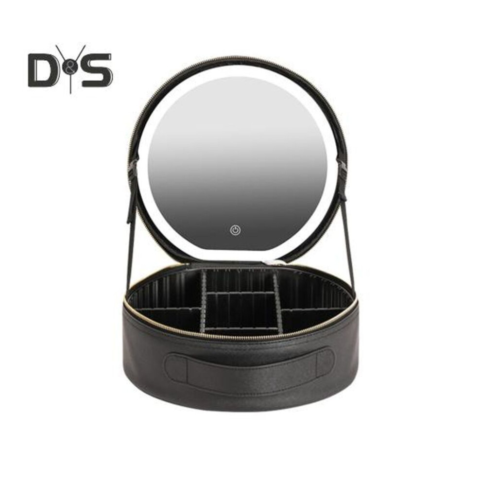 (black) Travel Makeup Bag with Lighted Mirror Rechargeable LED Lighted Cosmetic Organizer Bag with Adjustable Dividers Portable Makeup Case for Cosmetic
