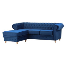Windsor Chesterfield style Blue French Velvet fabric Left Corner Sofa