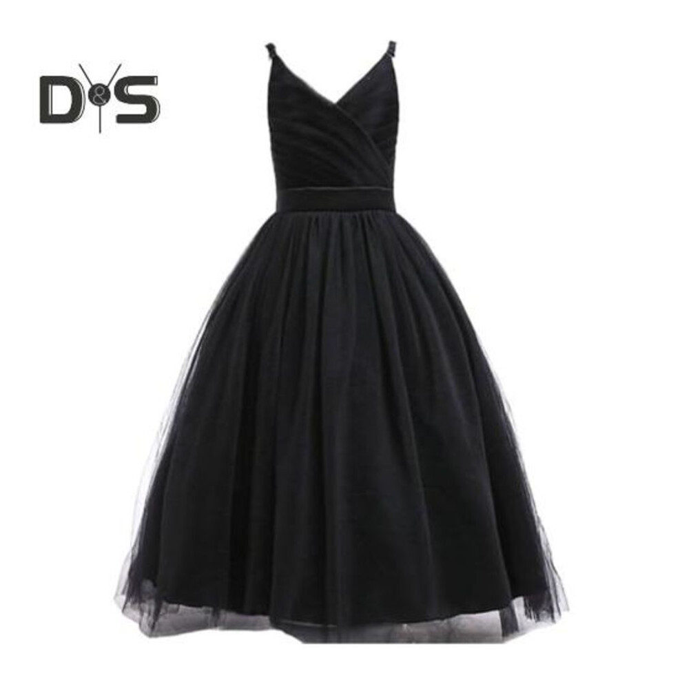(black, 150CM) Girls Formal Wedding Dress Tulle Long A Line Pageant Princess Maxi Dress Kids Birthday Prom Ball Gown