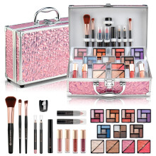 Color Nymph Starter Makeup Kit for Tweens Girls, Train Case for Women Full Kit with Eye Shadow, Lipstick, Blush, Brushes, Lipgloss, Mascara, Brow Wax