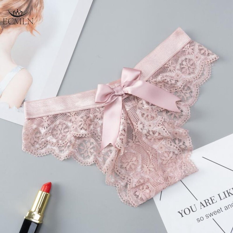 (pink, M) Women Back Cute Bow Panties Sexy Lace Thongs Seamless Bikinis Ladies Underwear