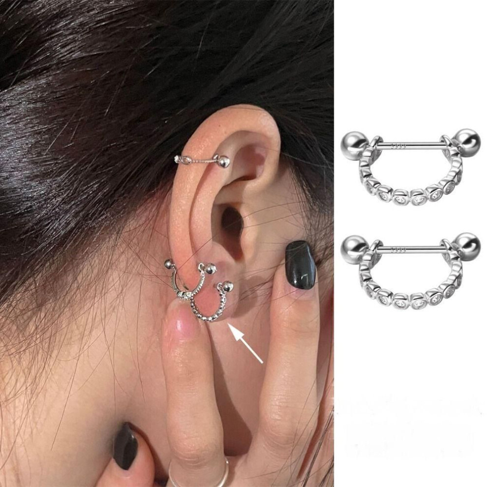 (Style 6) Silver Color Piercing Earrings Piercing Jewelry Cartilage Helix Screw Back Earrings CZ Earrings