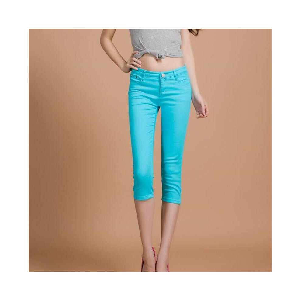 (LightBlue, 28) Women Summer Candy Color Capris Denim Skinny Slimming Pencil Pants Trouser-image-OPC-PH929TP-NEW